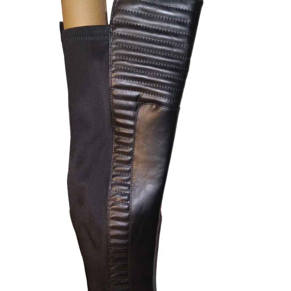 Urmi Riding Boots Buckle Black Faux-Leather size 7.5 7-½